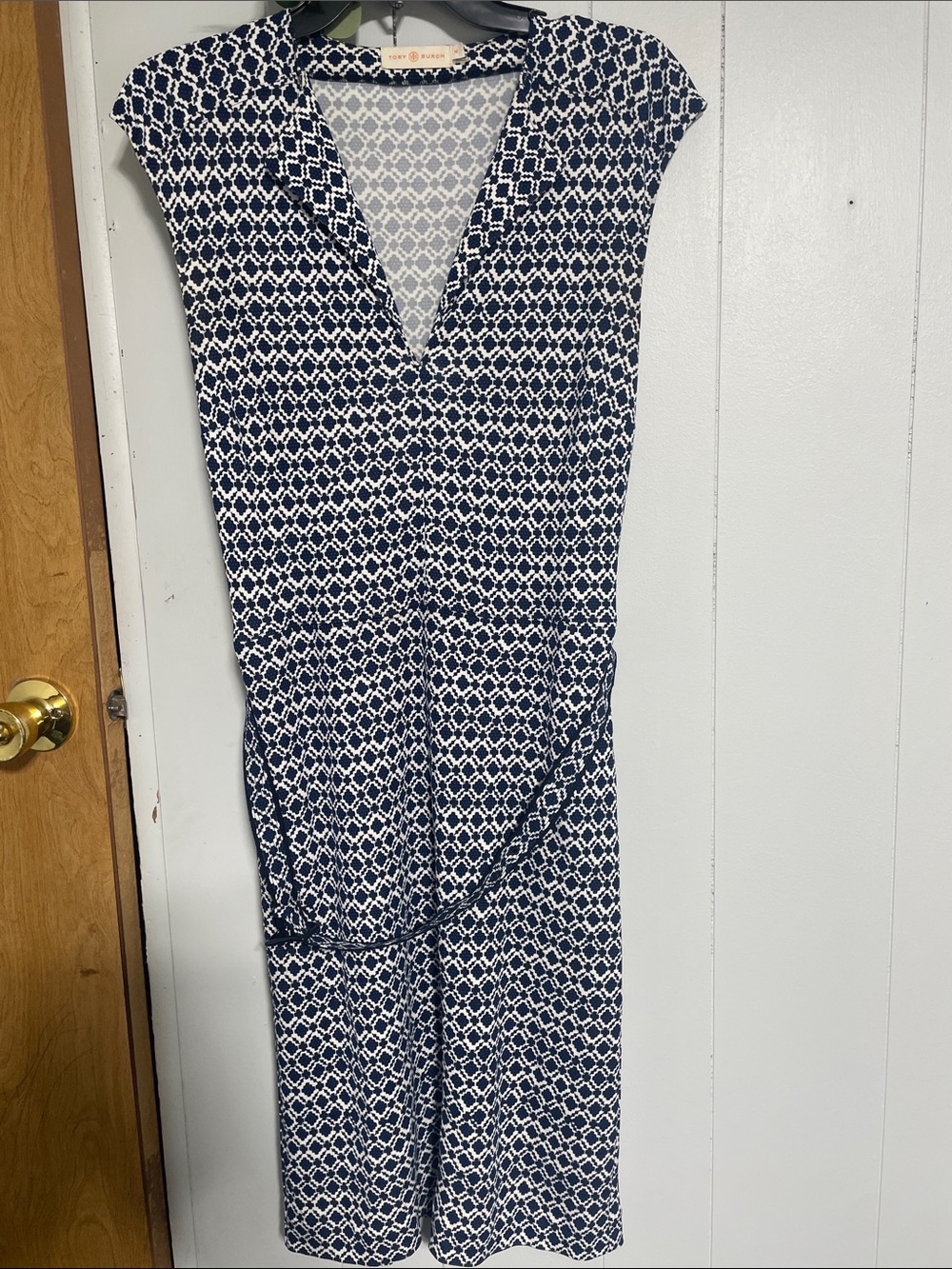 Tory Burch Navy and White Geometric Midi Dress